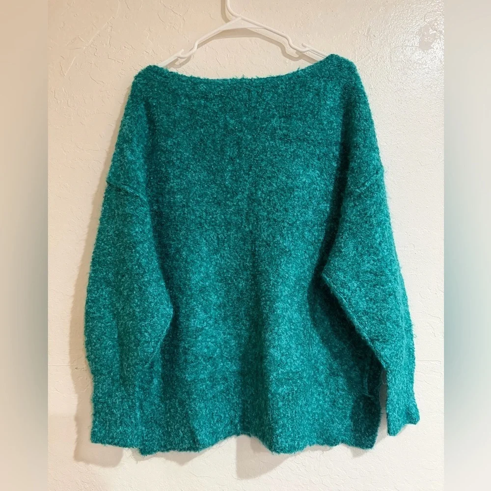 Free People Women's Teal Oversized Wool Blend Sweater size S Petite